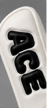 Close crop of the raised rubber backhand logo