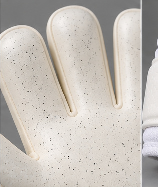 Close crop of the goalkeeper gloves' smooth latex palm